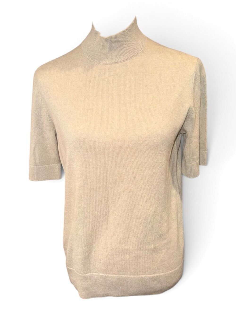 Lafayette 148 NY Nude Mock Neck Short Sleeve Sweater Womens Size M NWT